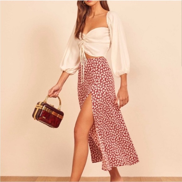 Reformation Dresses & Skirts - Reformation Zoe Grenadine Red And White Floral Print Midi Skirt NWT Size 12